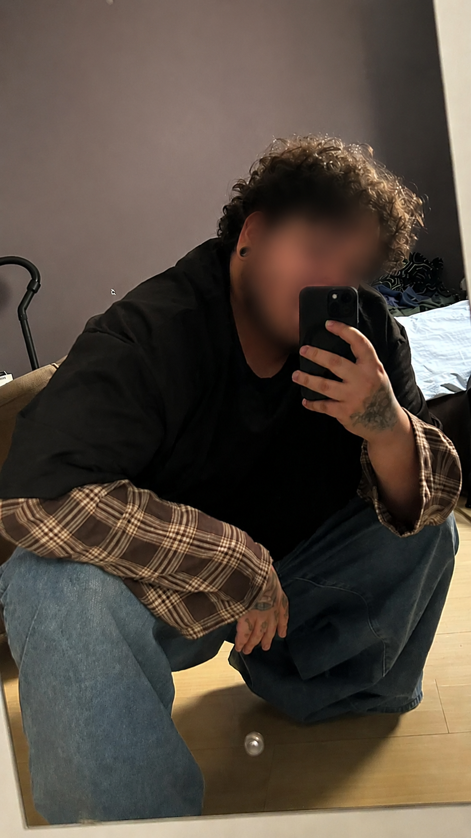 Thumbnail: [UBLS-024] Crew Neck Checked Arm Layered LS - Brown