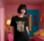 Black shirt with giraffe designs. This shirt is perfect for casual outings and playful gatherings.