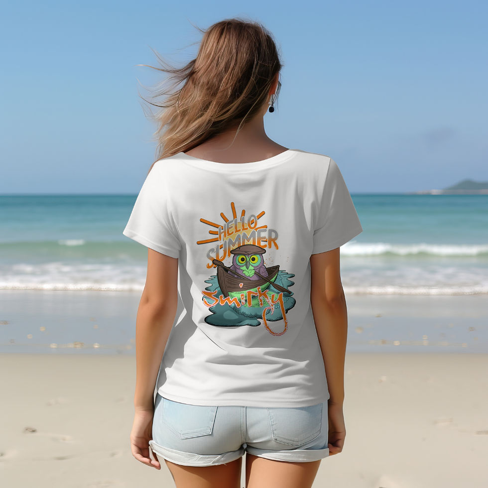 Thumbnail: The perfect white heather blend of comfort and style Hello Summer Smirky Owel T-Shirt.