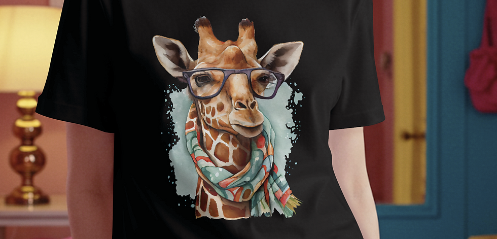 Thumbnail: Black shirt with giraffe designs. This shirt is perfect for casual outings and playful gatherings.