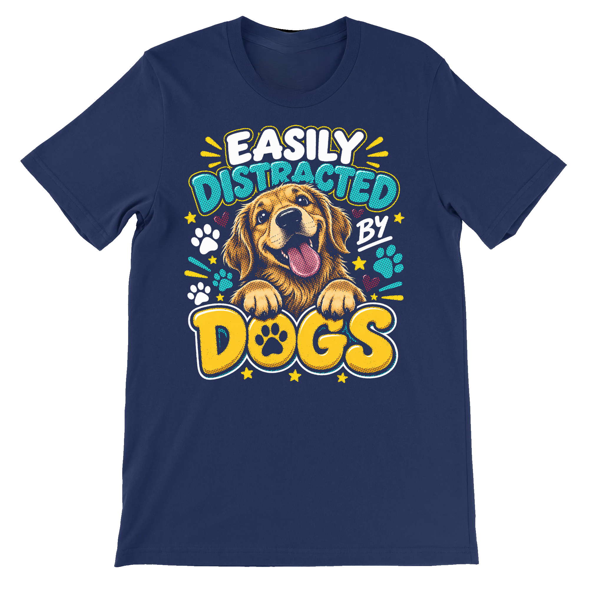 Easily Distracted by Dogs T-Shirt front view on navy Heavy Cotton shirt