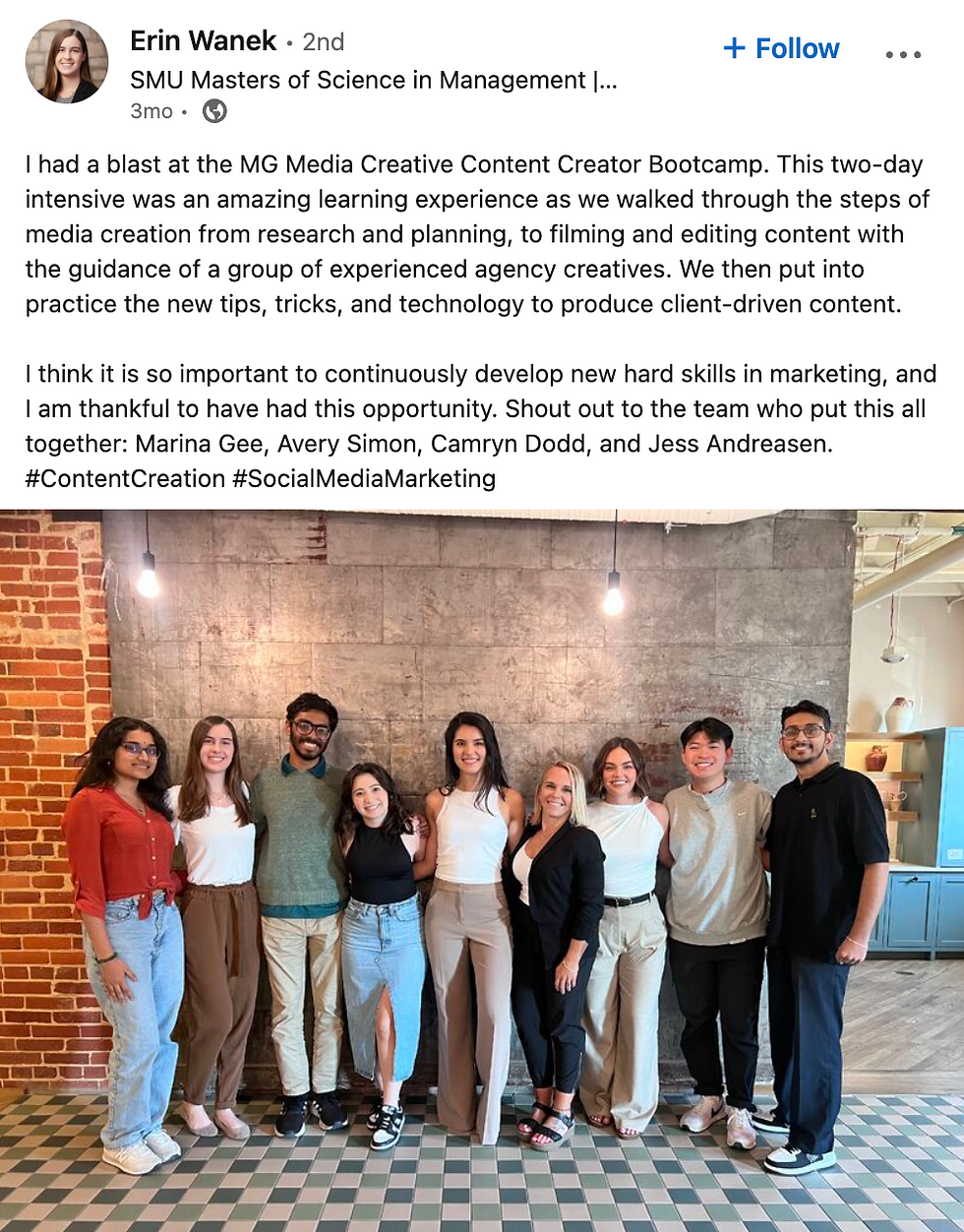content creator bootcamp testimonial