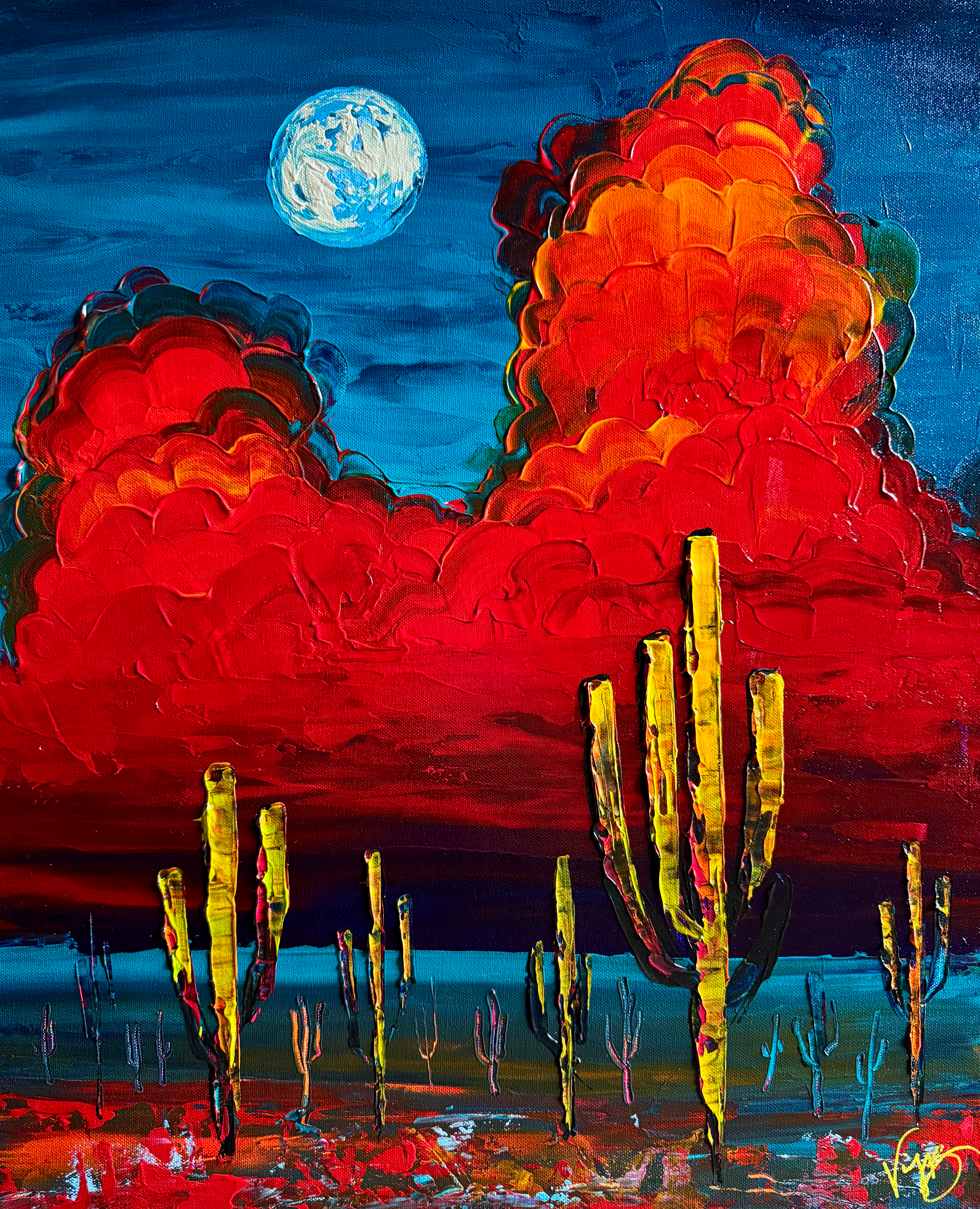 Fire Sky Over Saguaros Print