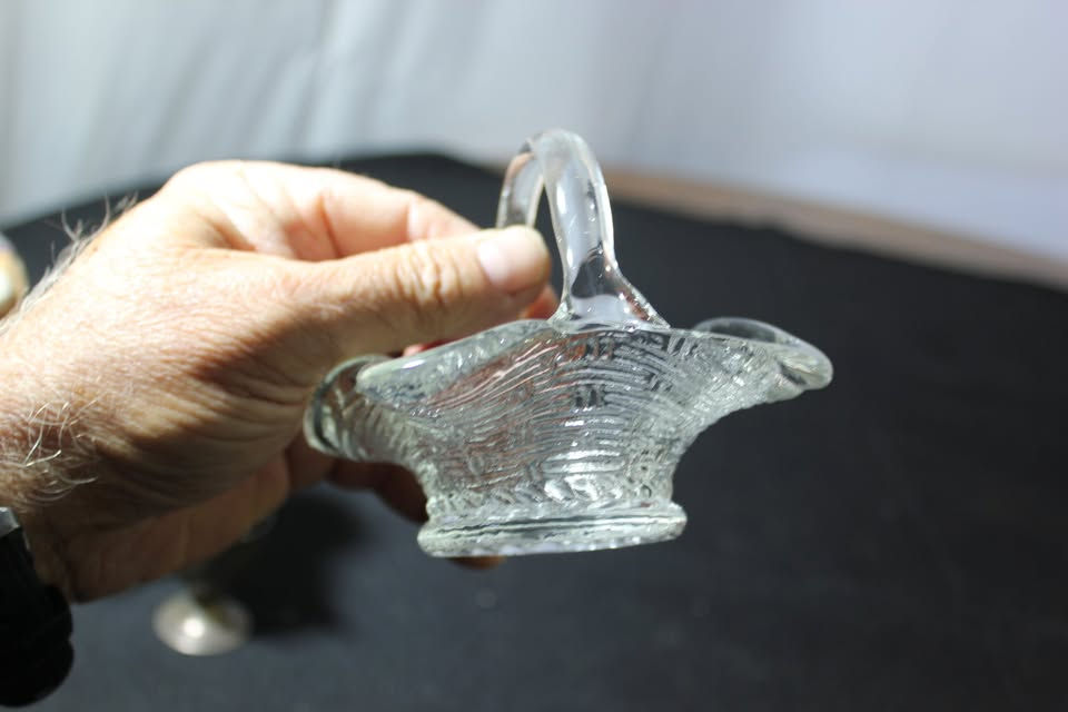 Thumbnail: Small Clear Pressed Glass Basket