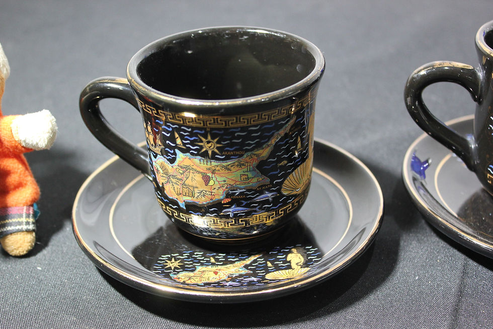 Thumbnail: 2x Hand Made Greek 24k Gold Tea Cup and Saucer