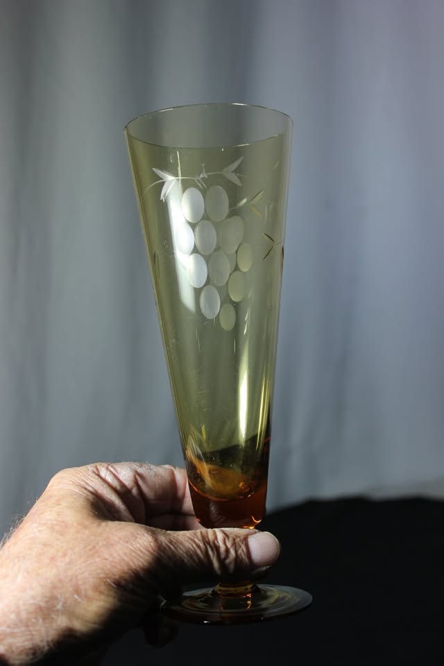 Thumbnail: EXQUISITE ETCHED AMBER FLUTED GLASS FRANCE