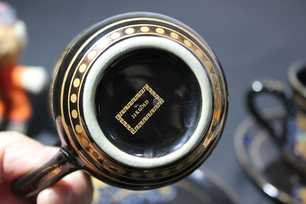 Thumbnail: 2x Hand Made Greek 24k Gold Tea Cup and Saucer