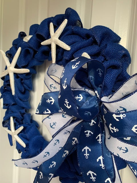 Thumbnail: blue burlap nautical anchor ribbon wreath