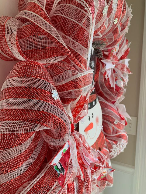 Thumbnail: red white stripe mesh snowman wreath