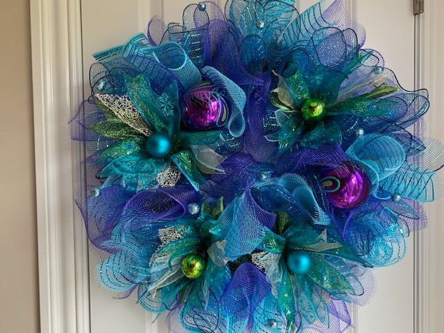 Thumbnail: peacock themed mesh wreath