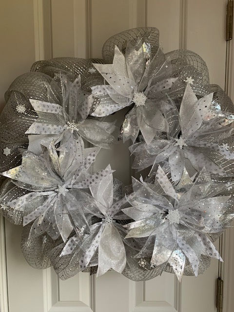 Thumbnail: silver mesh ribbons snowflake wreath