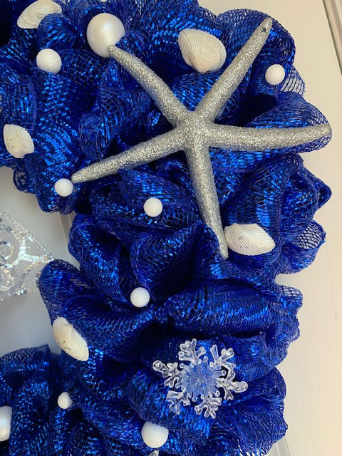 Thumbnail: square Nautical xmas blue mesh joy wreath