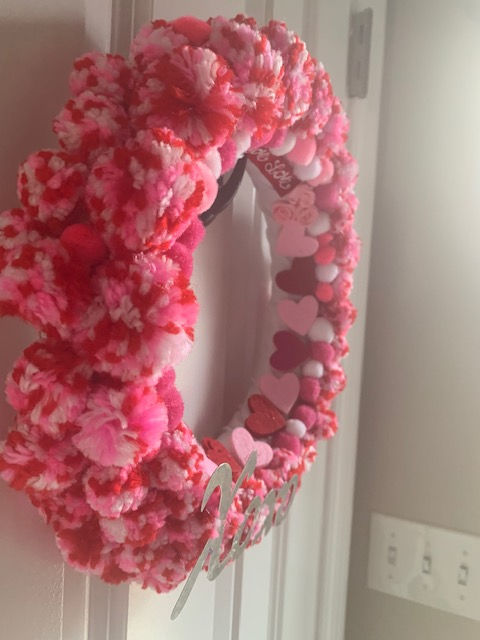 Thumbnail: pink red xoxo pompom wreath