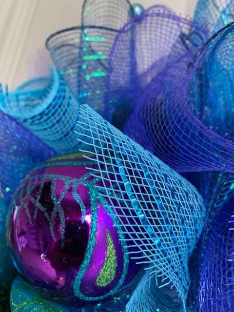 Thumbnail: peacock themed mesh wreath