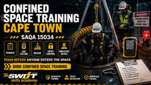 "Swift Skills Academy’s Confined Space Training Cape Town SAQA 15034 guide explains permit-to-work systems, gas testing, standby persons, entry control, rescue planning, emergency procedures, employer duties and group training options for South African workplaces."
