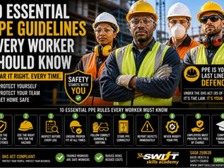 "PPE rules South Africa workers wearing hard hats safety gloves hi vis vests respirators industrial workplace OHS Act compliant personal protective equipment training Swift Skills Academy"