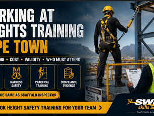 "Swift Skills Academy’s Working at Heights Training Cape Town SAQA 229998 guide helps South African employers, contractors and workers understand fall-risk training, harness safety, practical fall arrest techniques, certificate validity, refresher planning, course cost, employer requirements and why Working at Heights is not the same as Scaffold Inspector training."