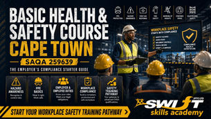"Swift Skills Academy’s Basic Health and Safety Course Cape Town SAQA 259639 guide helps South African employers build a workplace safety foundation through hazard awareness, PPE basics, employer and employee duties, OHS Act compliance, safety induction, training matrix planning and a complete OHSA training pathway into First Aid, Fire Fighting, Working at Heights, Confined Space and Scaffolding safety."