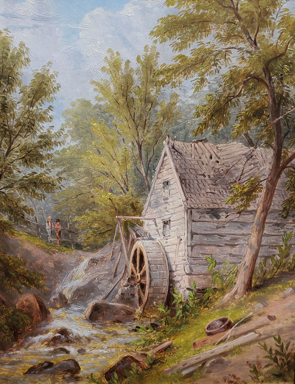 Painting by William Rickerbee Miller of a Waterwheel in a landscape