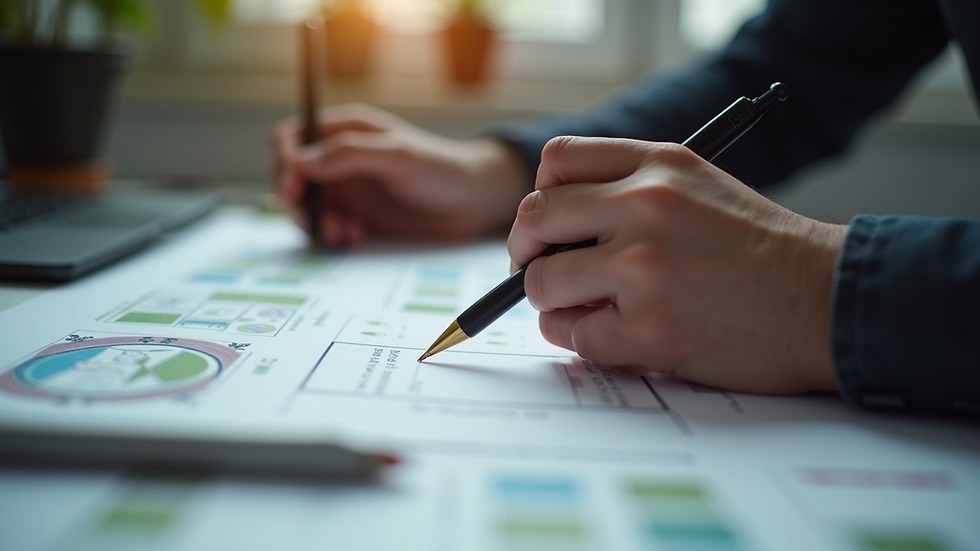 Close-up view of a creative content producer working on a storyboard