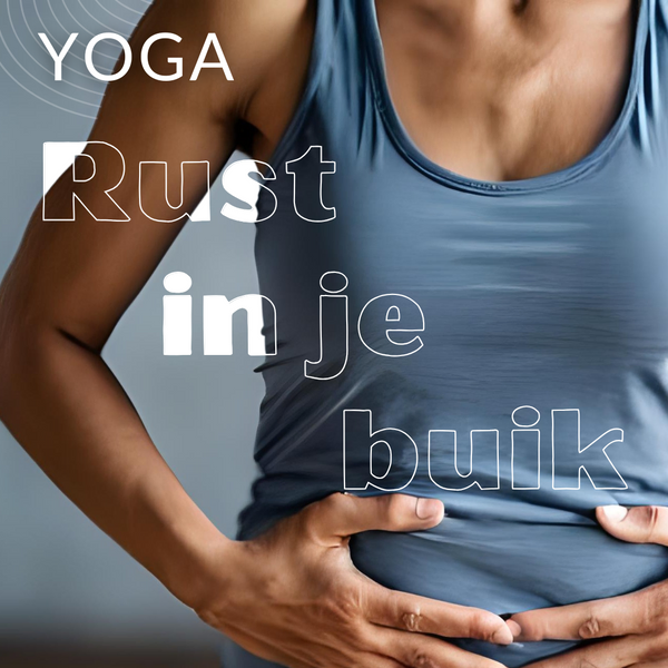 a person in sportsgear doing yoga and holding her belly. She is breathing in and out.