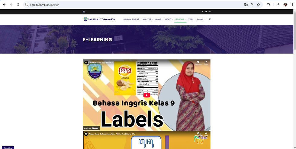The image shows a screenshot of the e-learning section of the Muchild website where they upload virtual teaching sessions.
