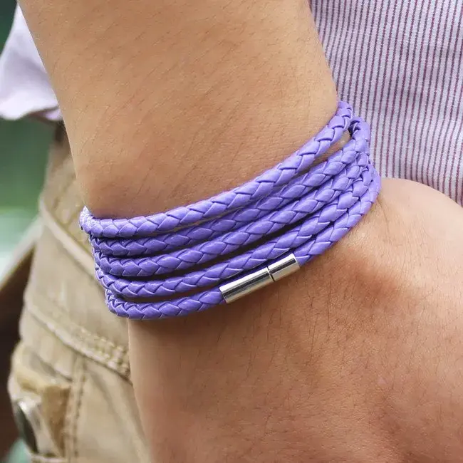 Thumbnail: Retro Wrap Long Leather Bracelet Men Bangles Chain Link