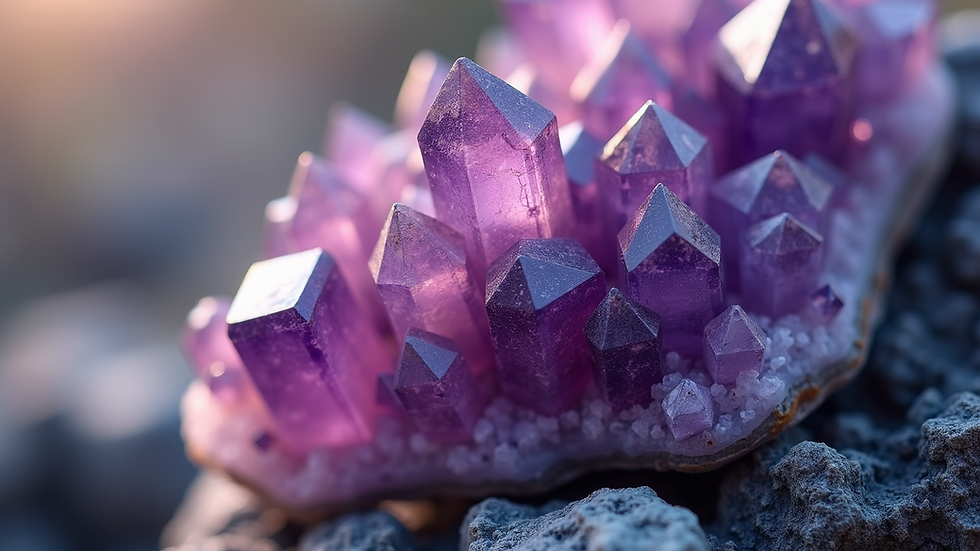 Close-up view of a beautiful amethyst crystal cluster