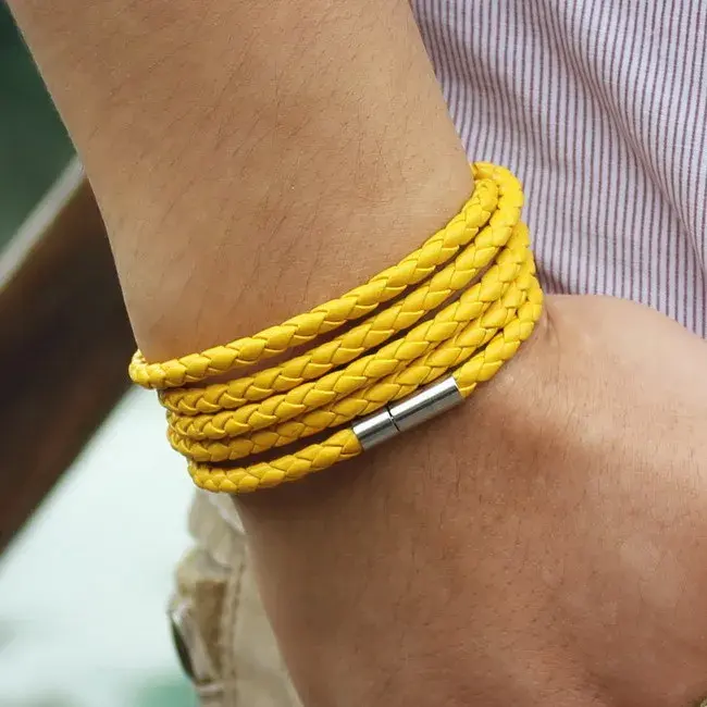 Thumbnail: Retro Wrap Long Leather Bracelet Men Bangles Chain Link