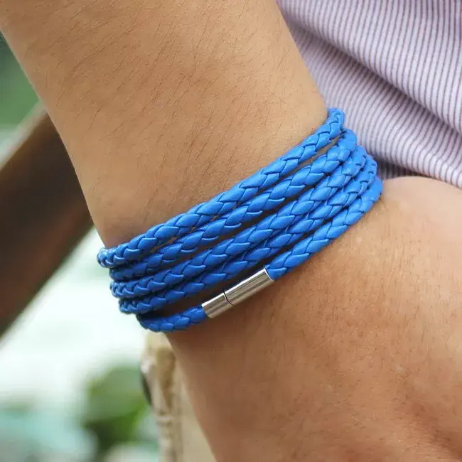 Thumbnail: Retro Wrap Long Leather Bracelet Men Bangles Chain Link