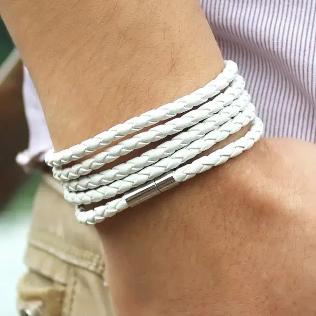 Thumbnail: Retro Wrap Long Leather Bracelet Men Bangles Chain Link