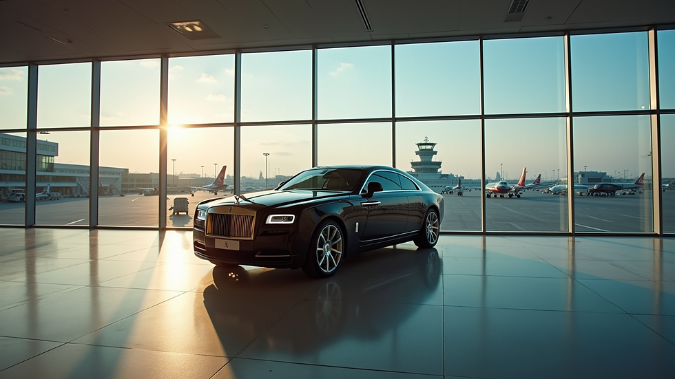 High angle view of a luxury vehicle parked at an airport terminal