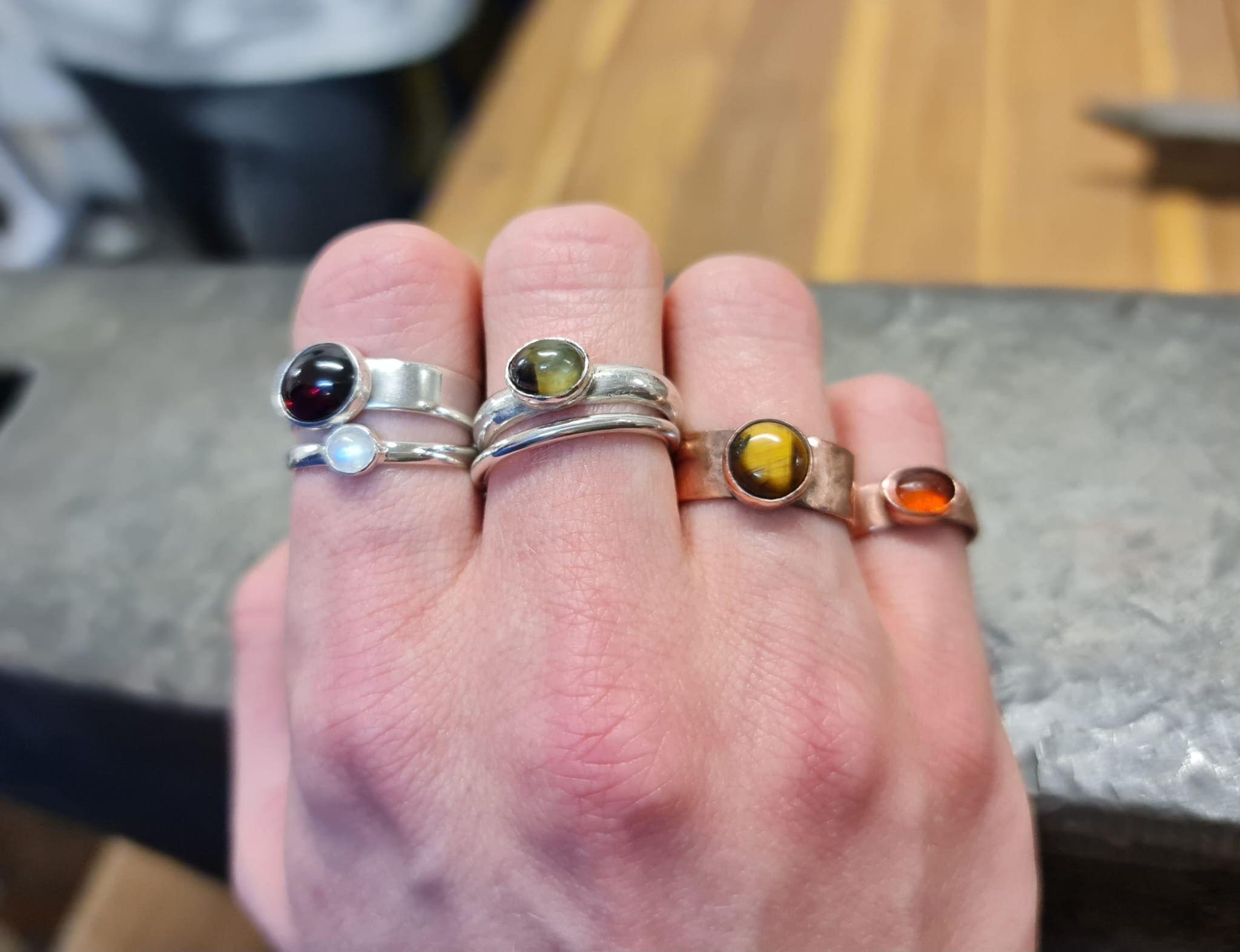 A mix of copper and silver jewellery made by students