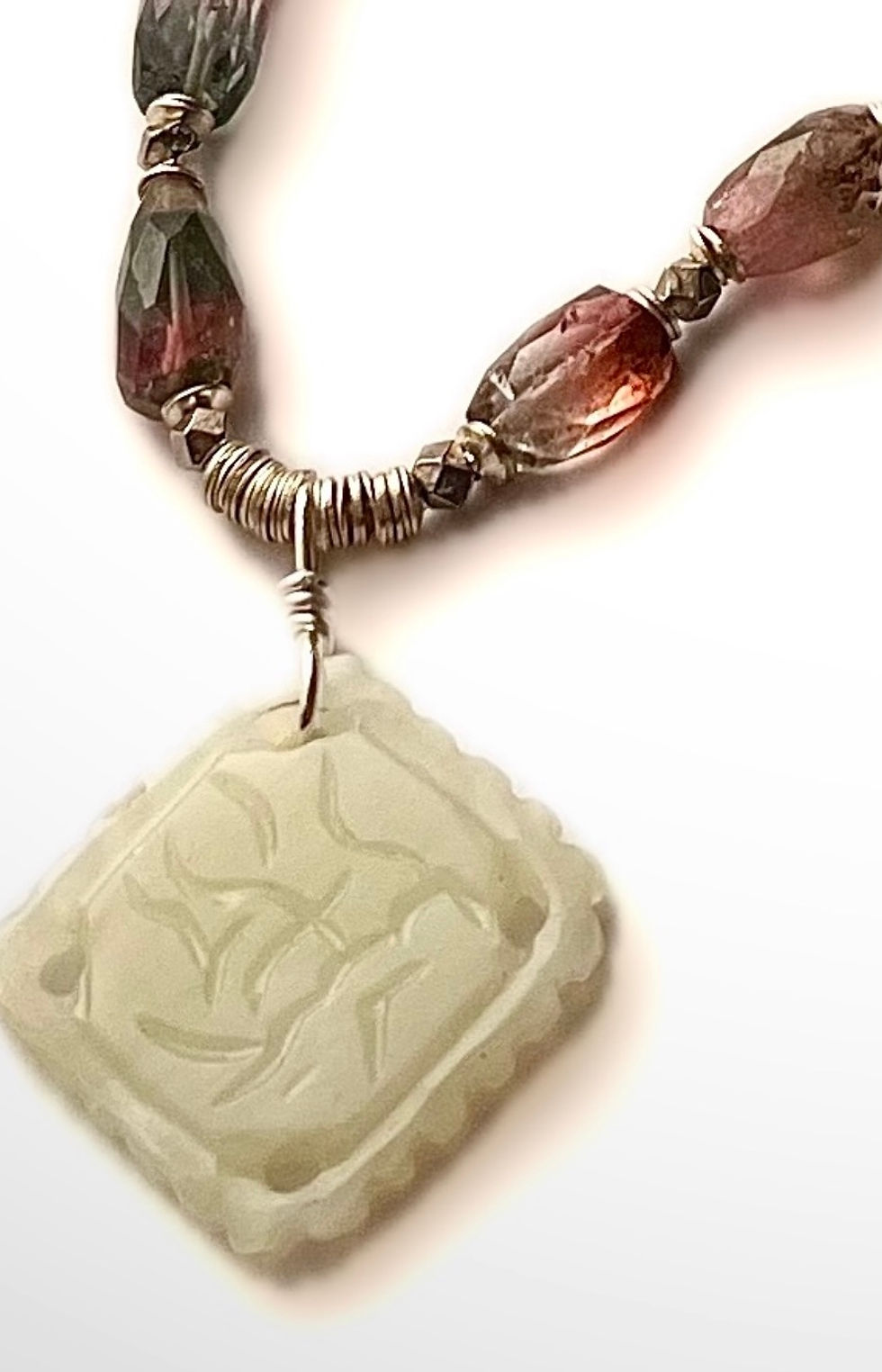 Thumbnail: Watermelon Tourmaline Jade Pendant Necklace