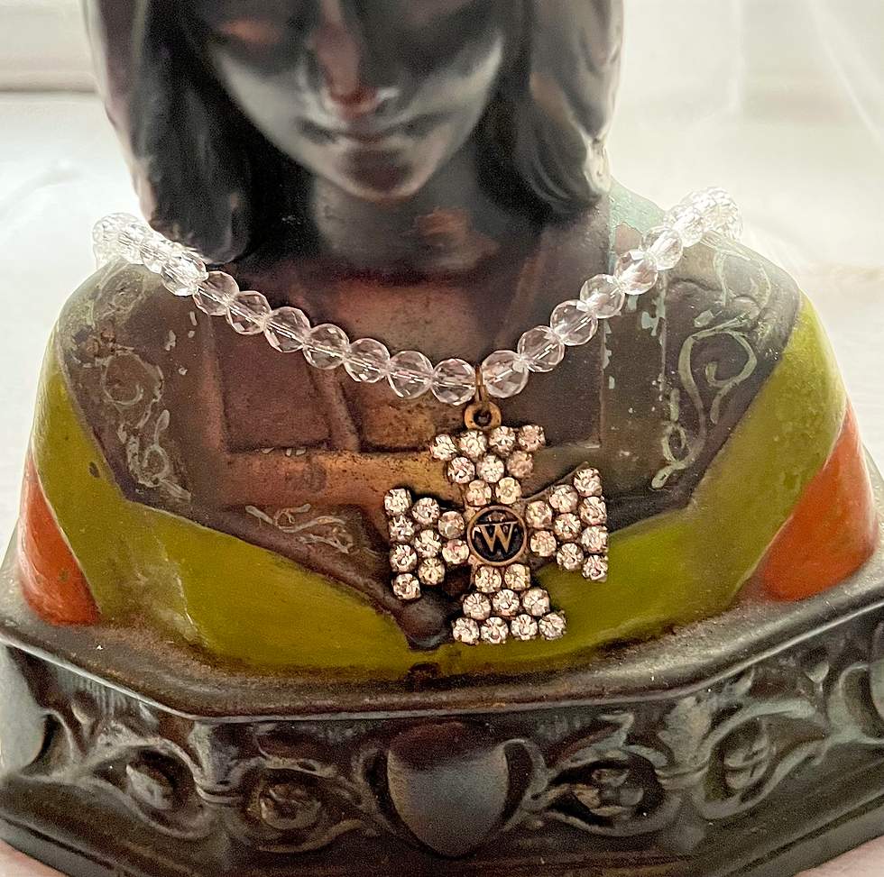 Thumbnail: Vintage Maltese Cross Crystal Necklace 925