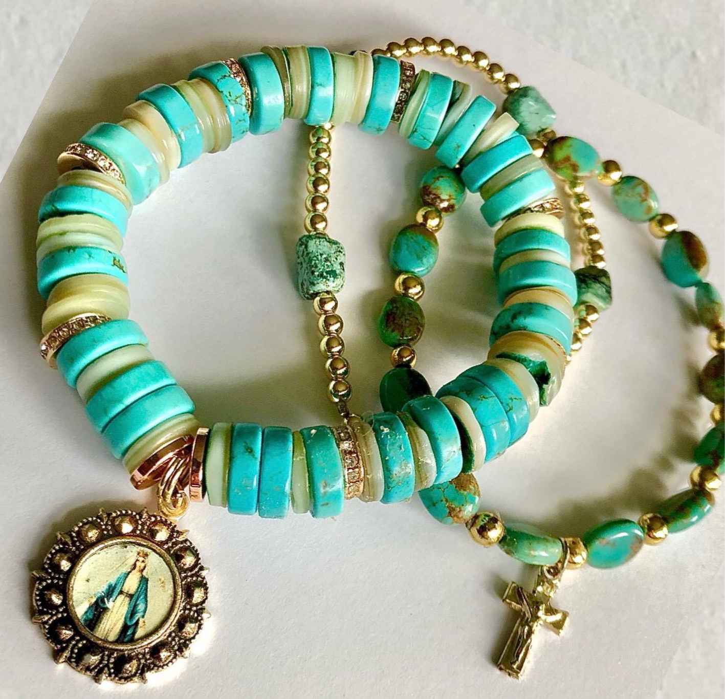 Turquiose Miraculous Medal Bracelets ~ Set of 3
