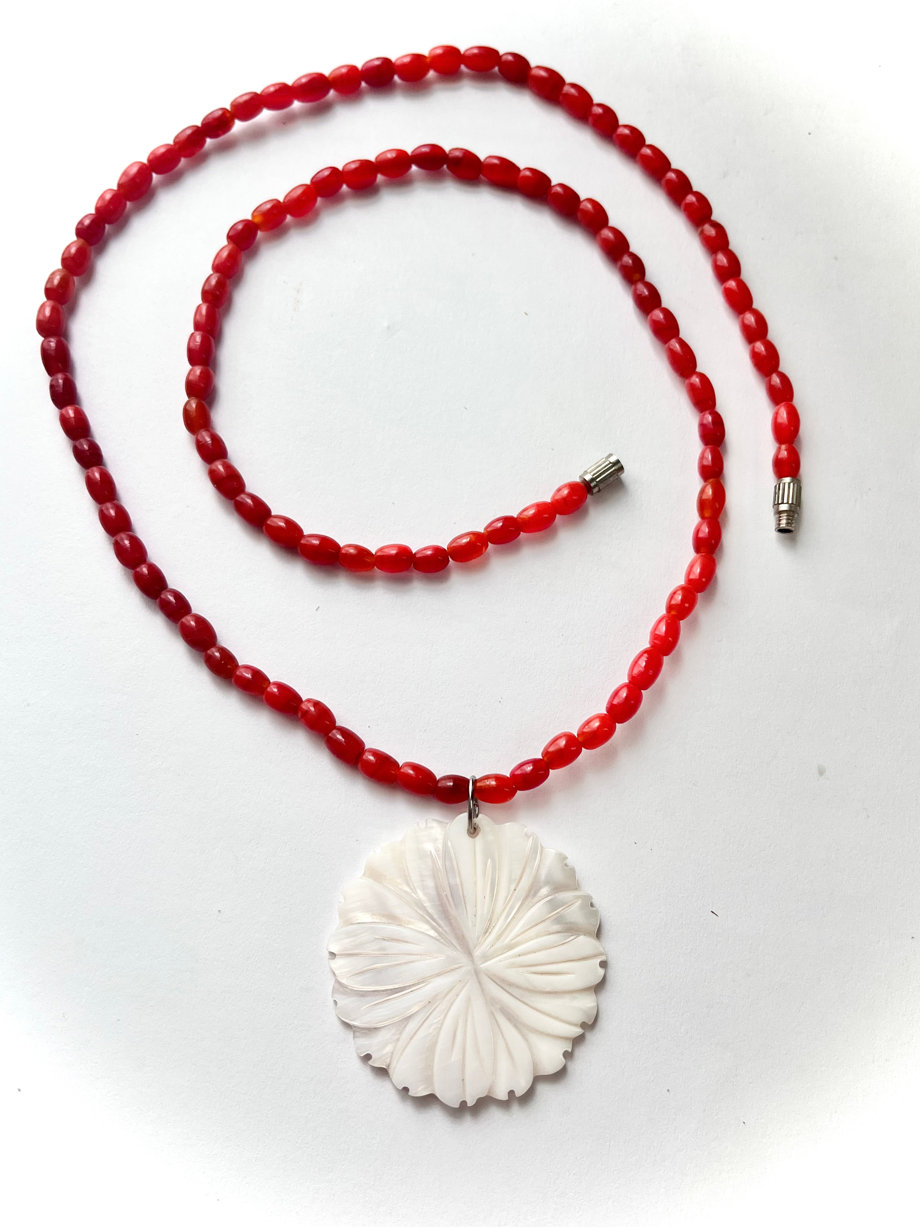 Coral Necklace Mother of Pearl Flower
