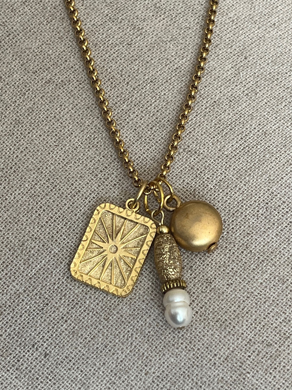 Thumbnail: Sunburst Pendant Charm Necklace 