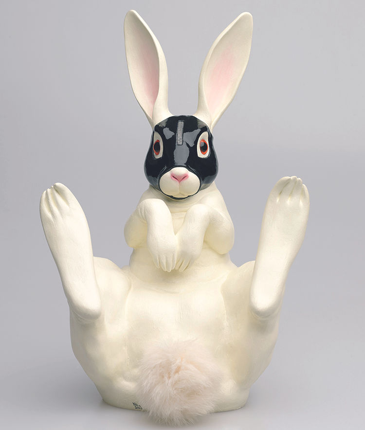 Rubber Rabbit n°1, terracotta, smalto, olio, 39 x 26 x 24 cm. 2002