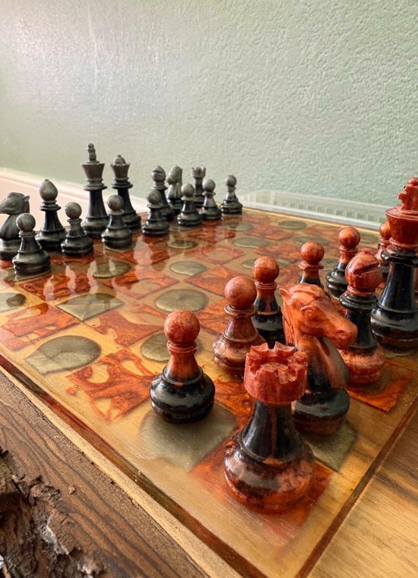 Thumbnail: Handcrafted Chess Set on Black Walnut Base
