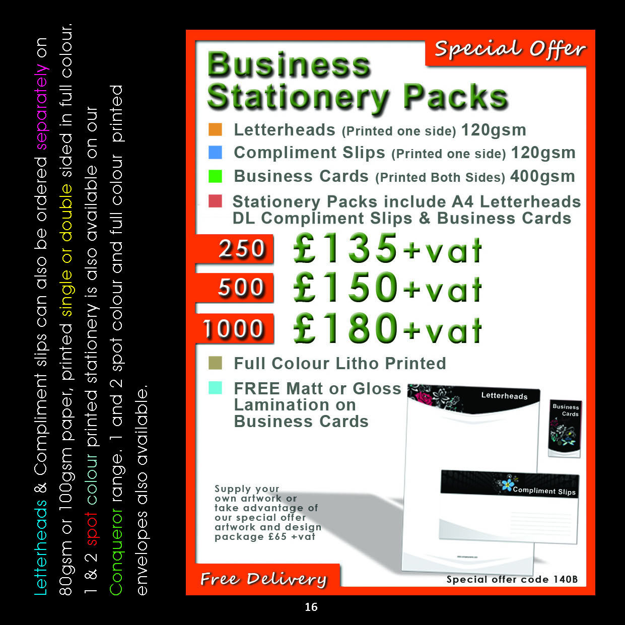 250 Stationery Pack, 250-Letterheads 250-Compliment slips 250-Business cards