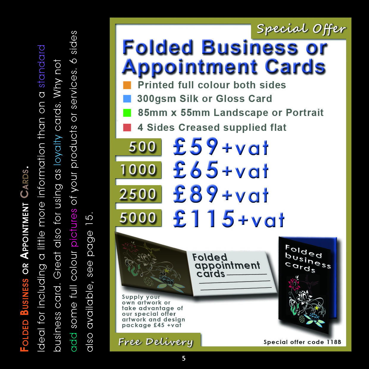 2500 Folded Business Cards Printed Full Colour Both Sides