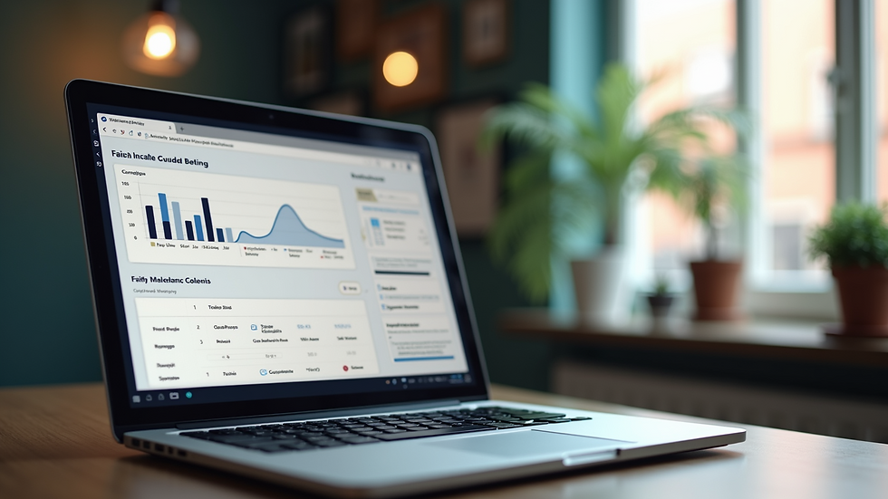 Close-up view of a laptop screen showing a faith-based marketing campaign dashboard