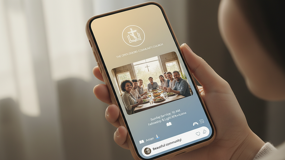 Close-up view of a smartphone displaying a church social media post