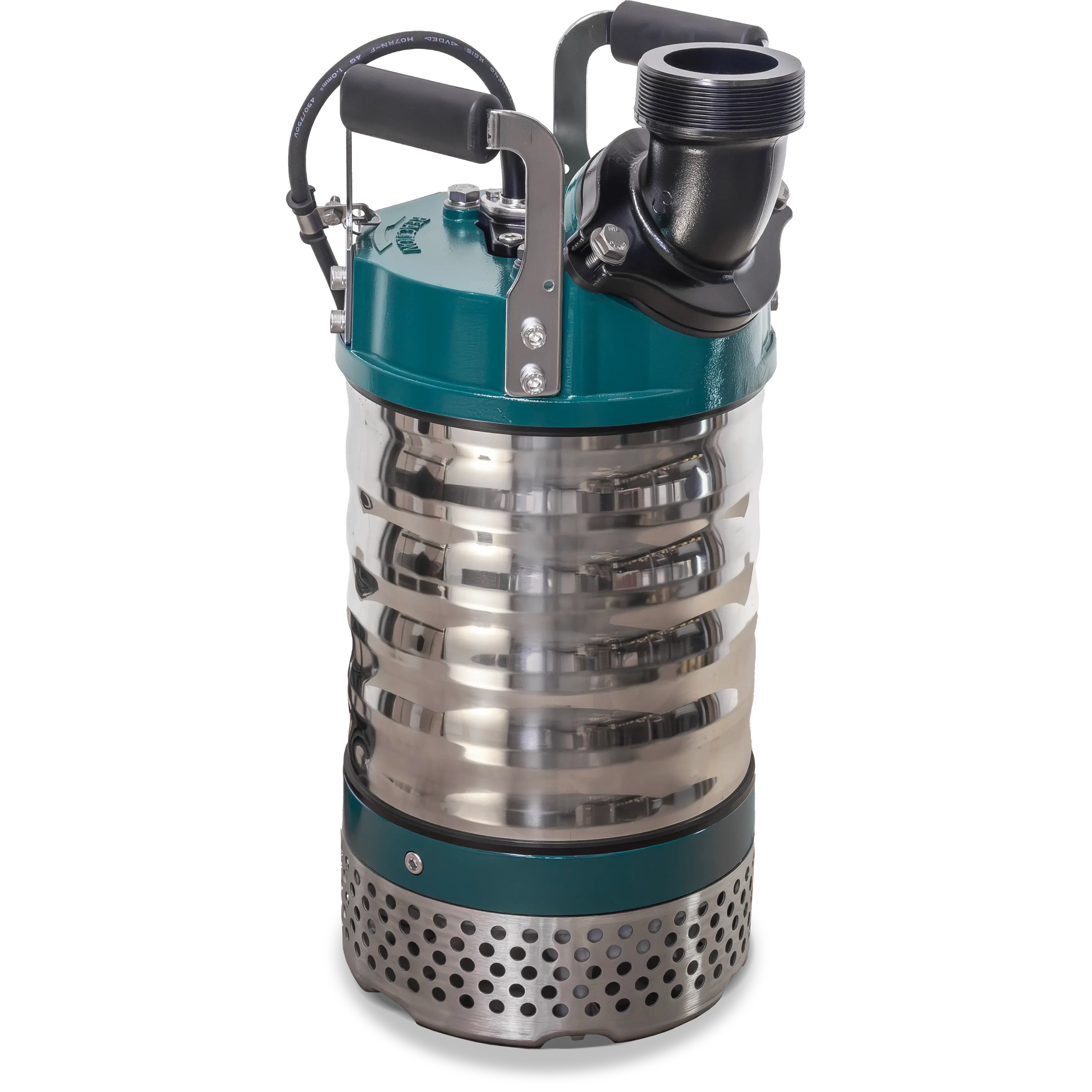 HYDRO WAVE heavy-duty submersible drainage pump with stainless steel body, perforated strainer, top handle and side discharge