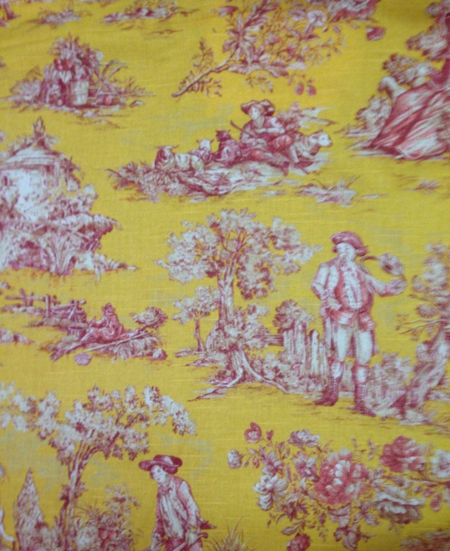 Yellow Pink and White Toile
