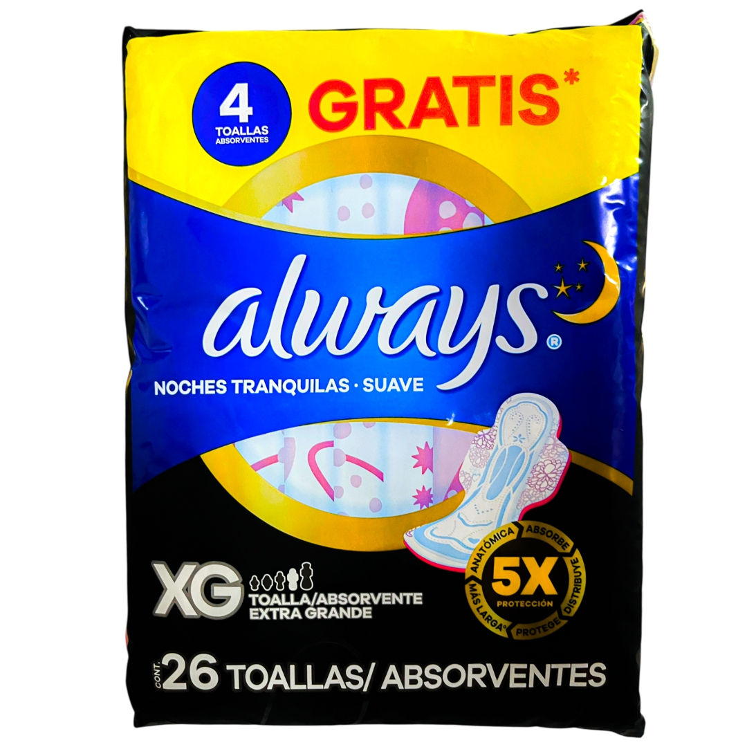 ABSORVENTE ALWAYS NOTURNO SUAVE C/ABAS XG C/26