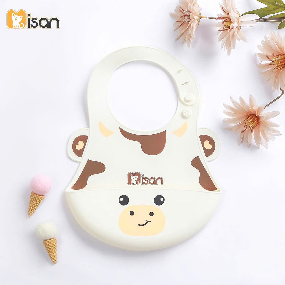 Hình thu nhỏ: Yếm Ăn Dặm Silicon Misan 2 Tai Hình Động Vật Đáng Yêu Có Máng Hứng Cho Bé