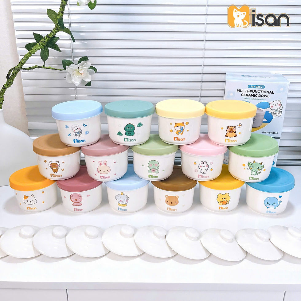 Hình thu nhỏ: Hũ Sứ Ăn Dặm Misan Có Chia Vạch 250ml Cho Bé ăn Dặm Kèm 2 Nắp Làm Bát Ăn Dặm
