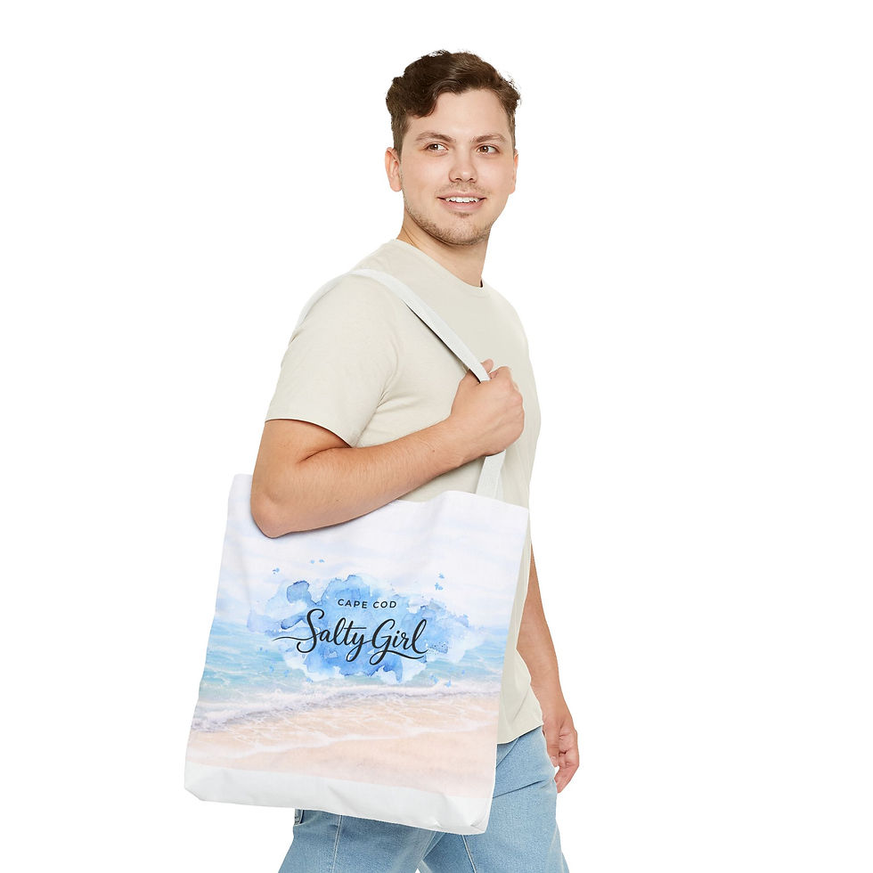 Thumbnail: Tote Bag"Cape Cod Salty Girl" Beach Tote — Coastal Watercolor Reusable Shopper